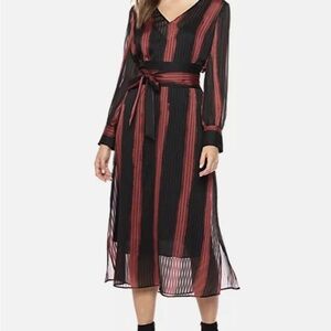 BCBGXAZRIA Ombre Stripe Shift Night Out MIDI Belted Dress